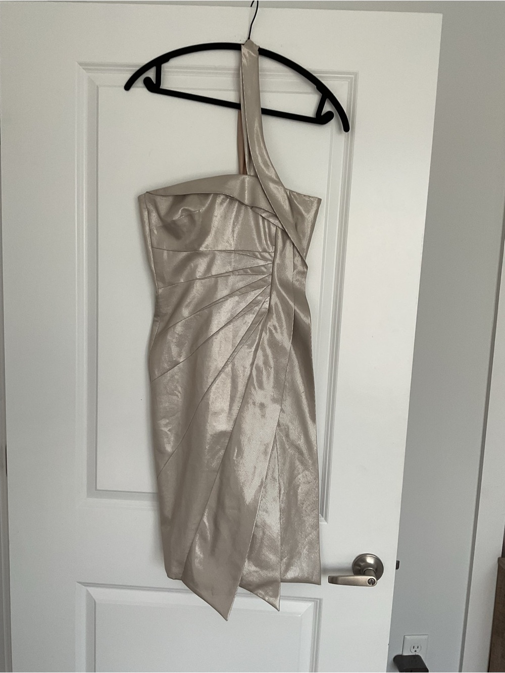 Karen Millen cream metallic US-4 one shoulder dress